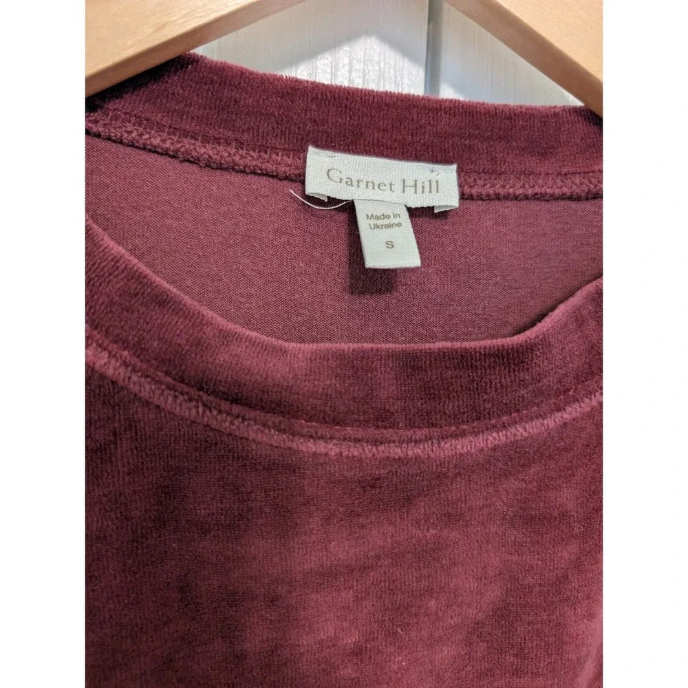 Garnet Hill Red Wine Moonrise Velour Crewneck Pullover 3/4 Sleeve Women Small